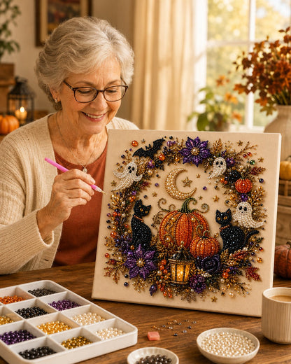 🔥 Last Day 50% OFF  👻✨ Halloween Pearl Art DIY Kit – Turn Tiny Pearls into Spooky-Cute Magic