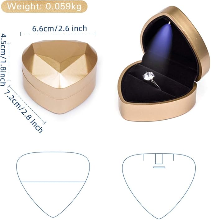 Heart Shaped Ring Gift Box With LED Light for Proposal Wedding Valentine's Day Anniversary