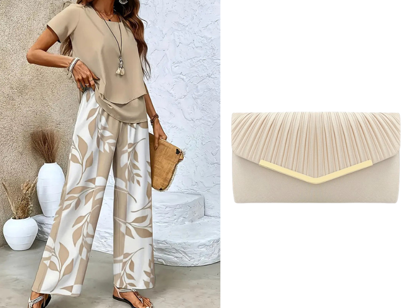 ⏳Time-Limited Special 50% OFF⏰Women's Two-Piece Leaf Print Wide-Leg Pants Set