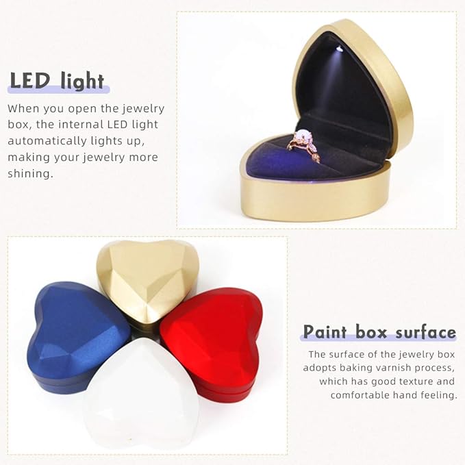 Heart Shaped Ring Gift Box With LED Light for Proposal Wedding Valentine's Day Anniversary