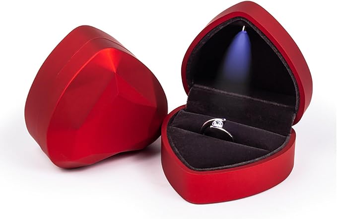 Heart Shaped Ring Gift Box With LED Light for Proposal Wedding Valentine's Day Anniversary