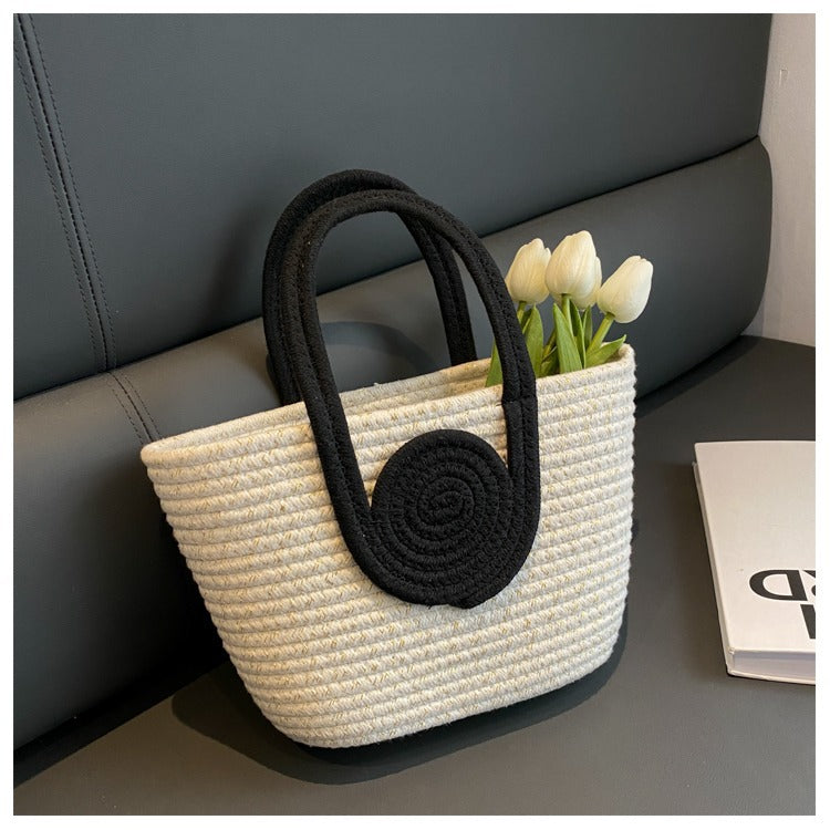 Simple round-shaped straw commuter tote bag for women