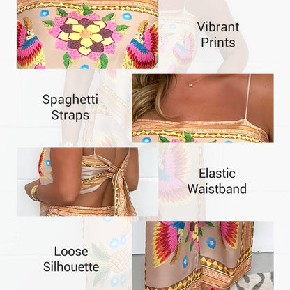 🔥New Arrival- 50% OFF💝Women's Exotic Spaghetti Strap Printed Top & Loose Pants 2-Piece Set