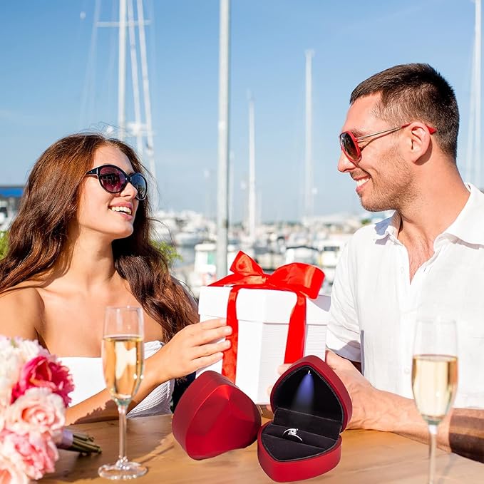 Heart Shaped Ring Gift Box With LED Light for Proposal Wedding Valentine's Day Anniversary