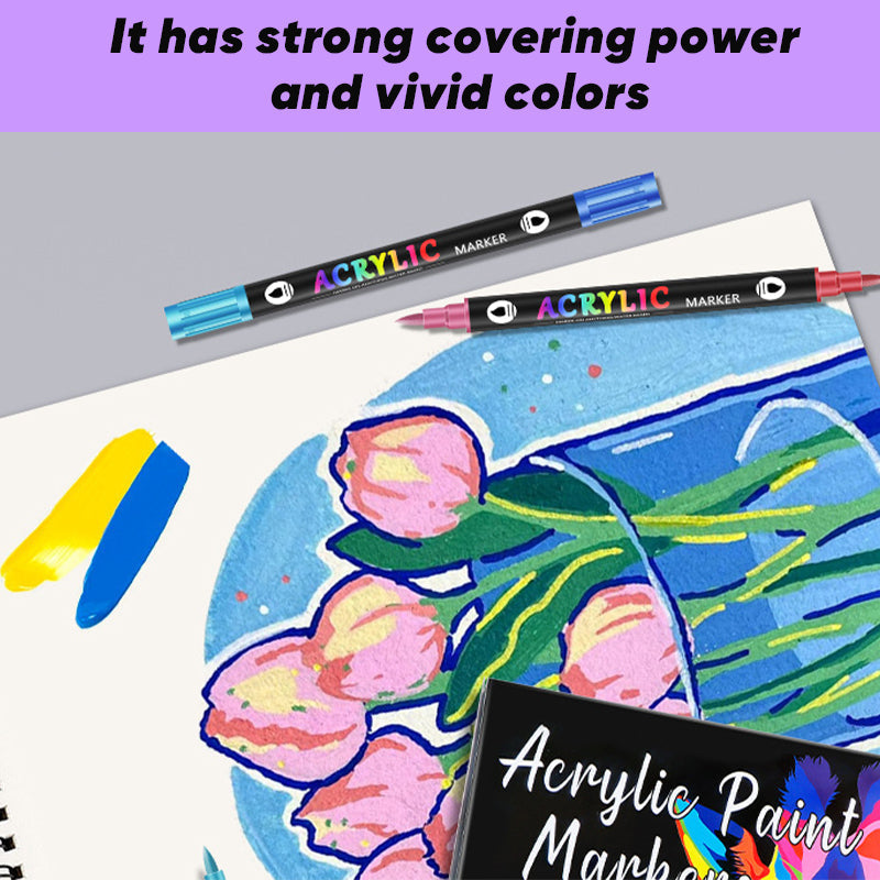 🖌️ 50% OFF NOW! ✨ Dual Tip Acrylic Paint Pen Marker - Fine & Brush Tips for Canvas, Wood & Rock Painting 🎨🌈