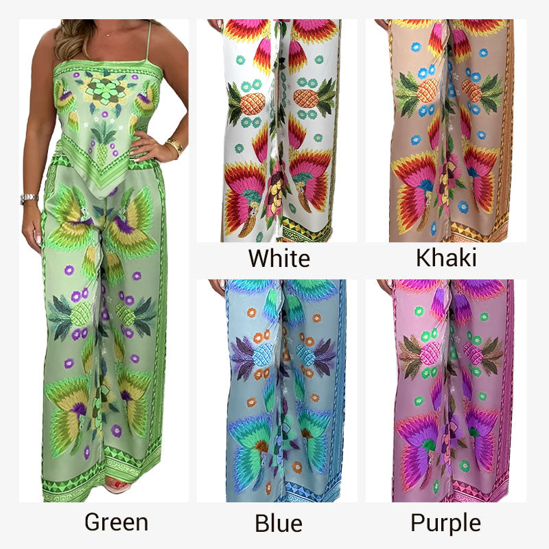 🔥New Arrival- 50% OFF💝Women's Exotic Spaghetti Strap Printed Top & Loose Pants 2-Piece Set