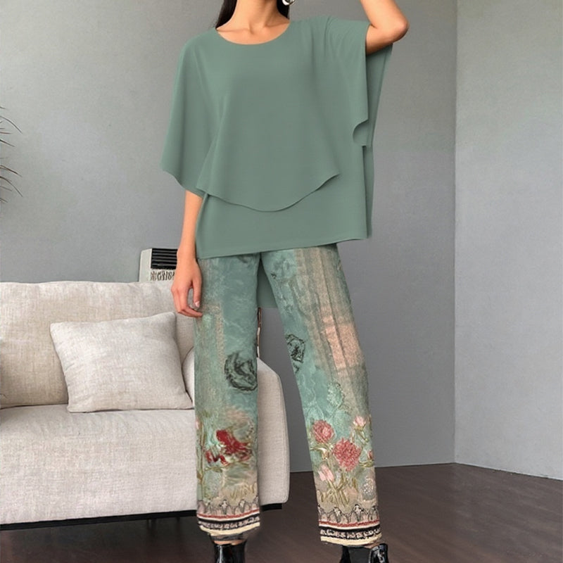 🔥LAST DAY SALE - 50% OFF🔥Women’s Printed Pants and Crew Neck Top Set