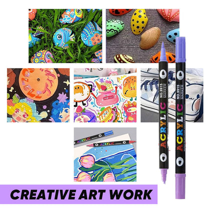 🖌️ 50% OFF NOW! ✨ Dual Tip Acrylic Paint Pen Marker - Fine & Brush Tips for Canvas, Wood & Rock Painting 🎨🌈