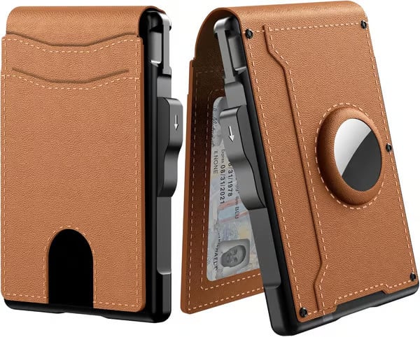 💼🔒Men's Slim RFID Blocking Aluminum Wallet – Pop-Up Card Holder with Money Clip & Dual ID Windows