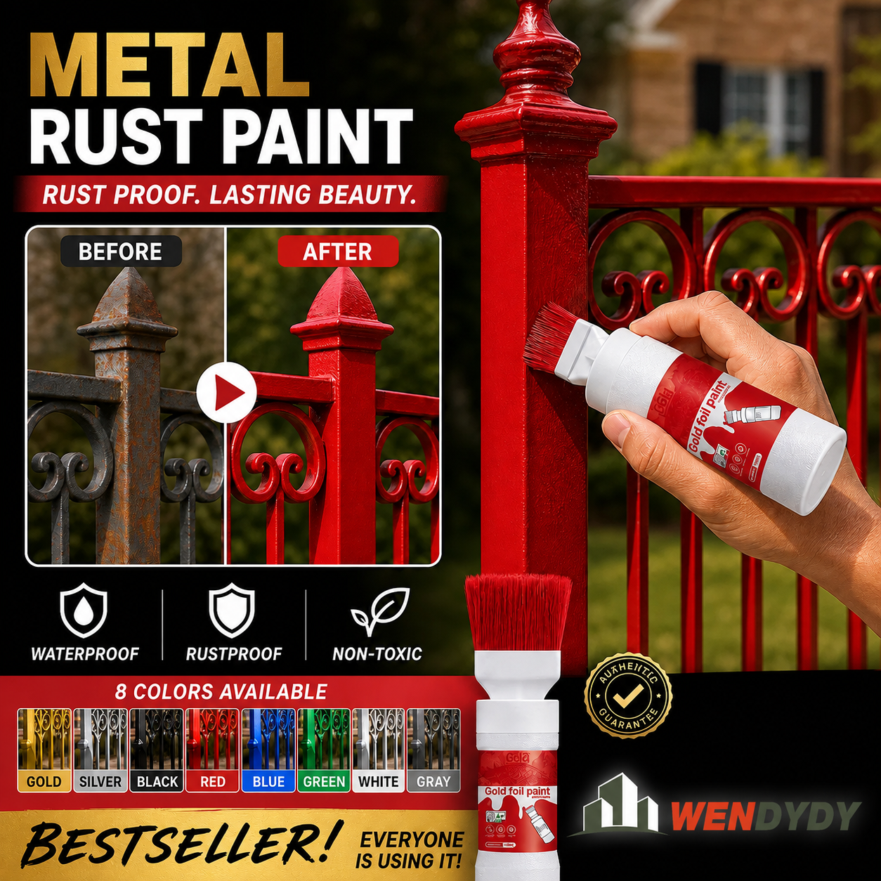 ✨New Arrival✨🖌️🏠Water-Based Metallic Silver Paint with Built-in Brush💥👍