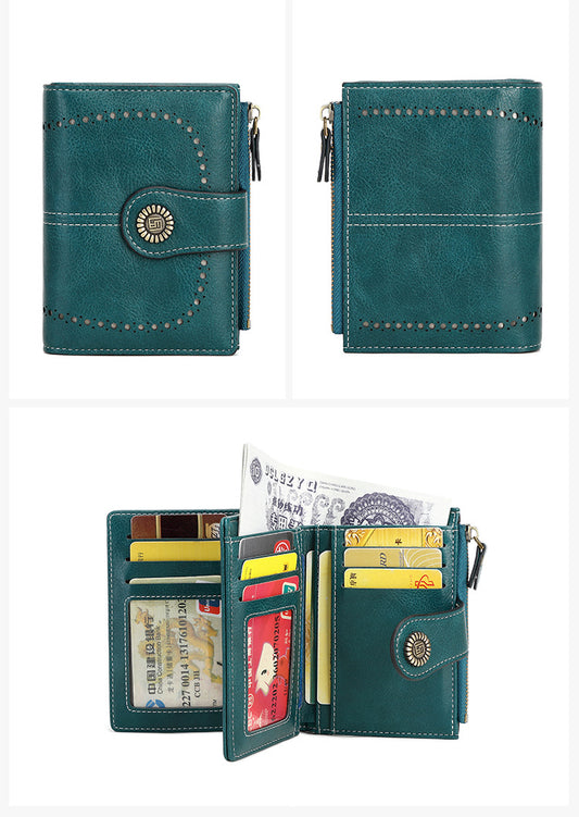 RFID anti-theft swipe ladies short zipper wallet-multiple card slot buckle wallet