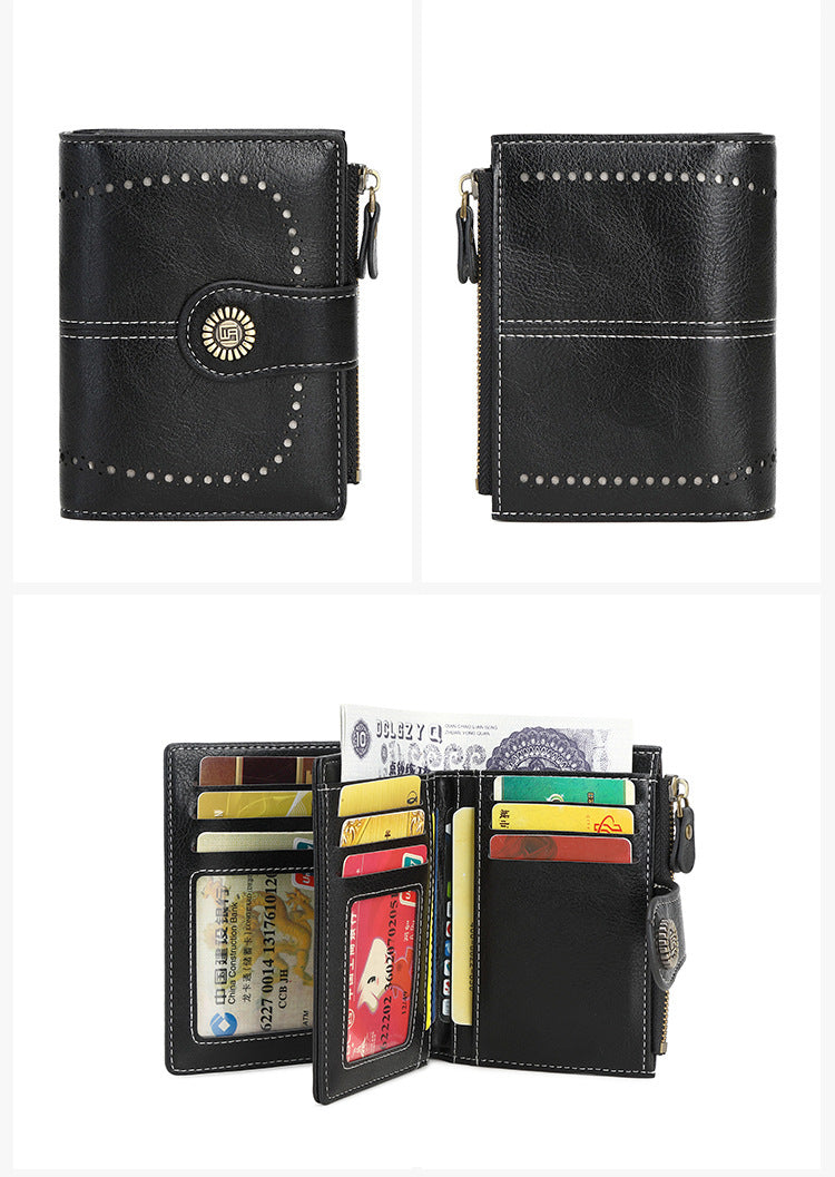 RFID anti-theft swipe ladies short zipper wallet-multiple card slot buckle wallet