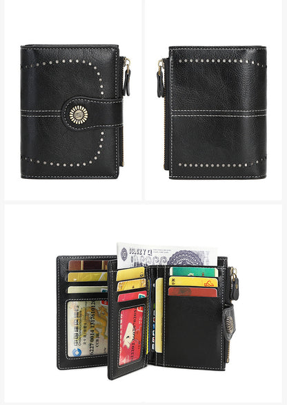 RFID anti-theft swipe ladies short zipper wallet-multiple card slot buckle wallet