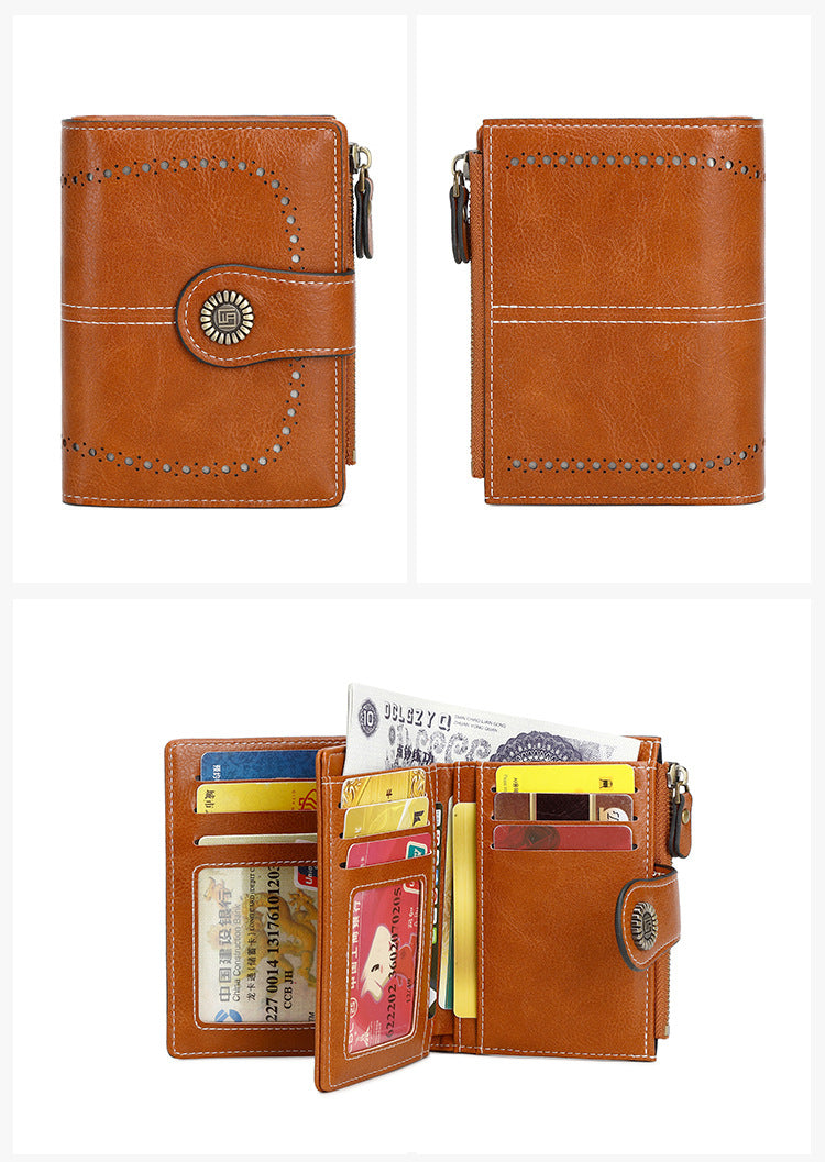 RFID anti-theft swipe ladies short zipper wallet-multiple card slot buckle wallet