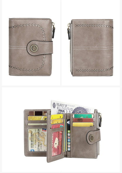 RFID anti-theft swipe ladies short zipper wallet-multiple card slot buckle wallet