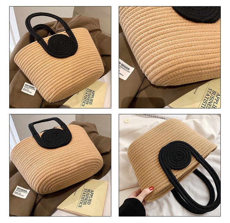 Simple round-shaped straw commuter tote bag for women