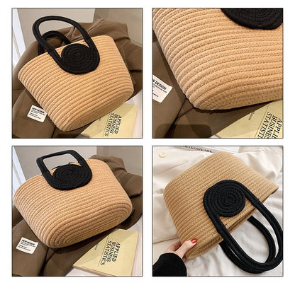 Simple round-shaped straw commuter tote bag for women