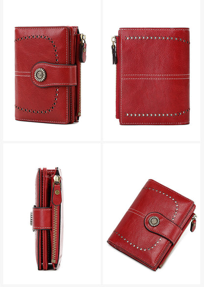 RFID anti-theft swipe ladies short zipper wallet-multiple card slot buckle wallet