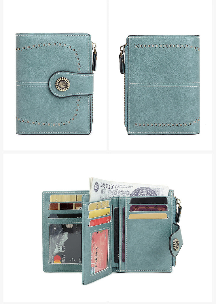 RFID anti-theft swipe ladies short zipper wallet-multiple card slot buckle wallet