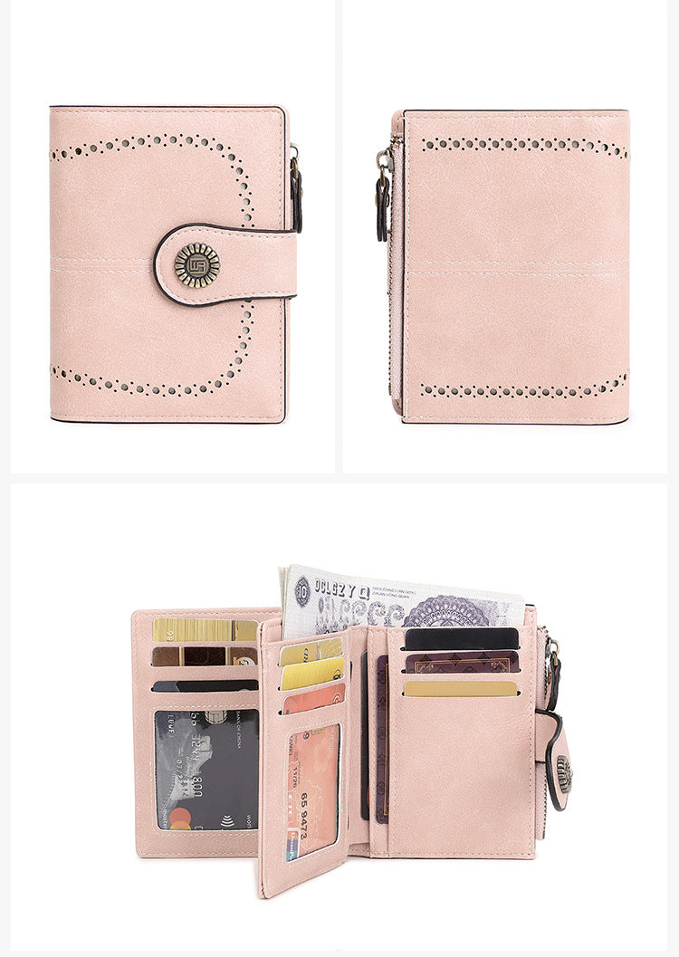 RFID anti-theft swipe ladies short zipper wallet-multiple card slot buckle wallet