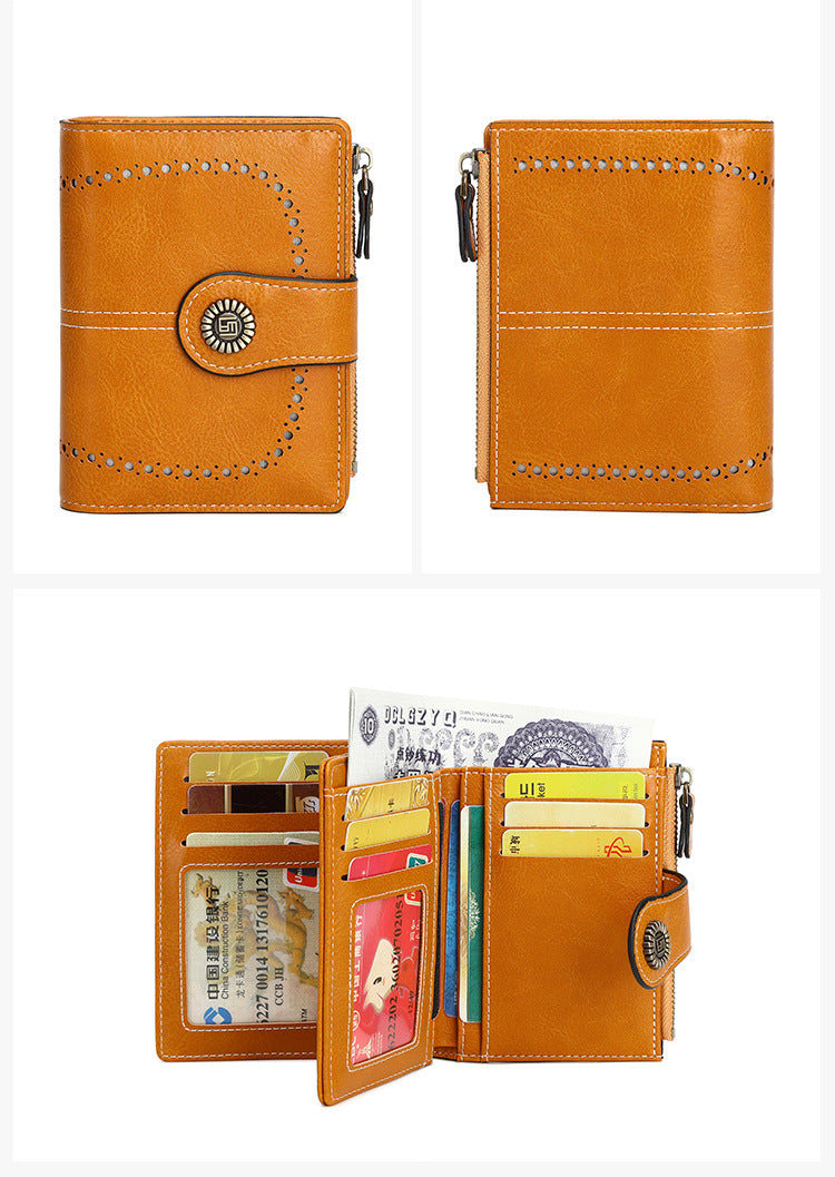 RFID anti-theft swipe ladies short zipper wallet-multiple card slot buckle wallet