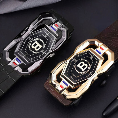 🐊Leather belt for men with elegant crocodile leather pattern, with automatic buckle and made of cowhide.