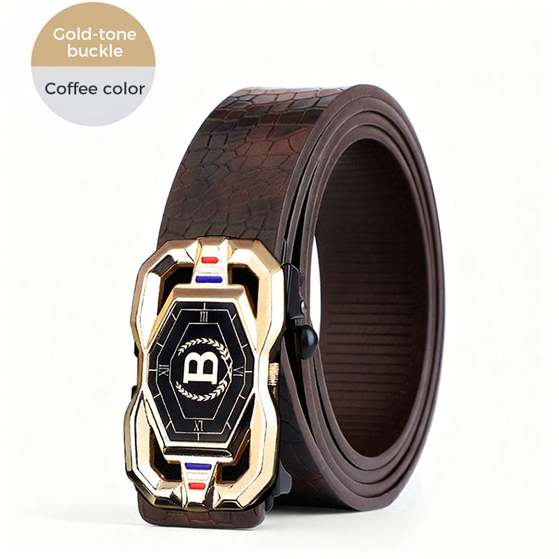 🐊Leather belt for men with elegant crocodile leather pattern, with automatic buckle and made of cowhide.