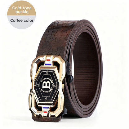 🐊Leather belt for men with elegant crocodile leather pattern, with automatic buckle and made of cowhide.