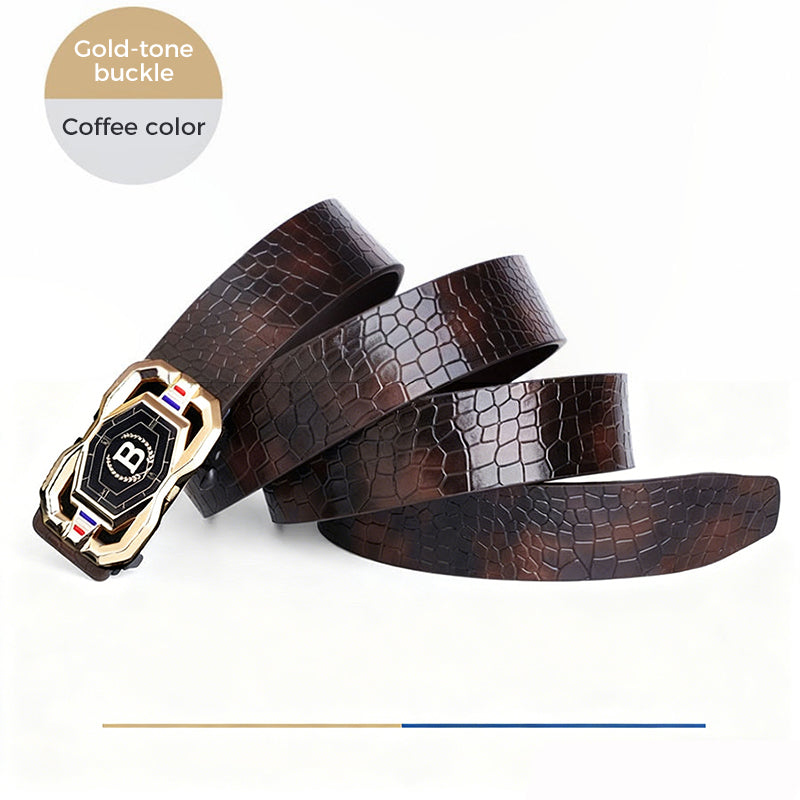 🐊Leather belt for men with elegant crocodile leather pattern, with automatic buckle and made of cowhide.