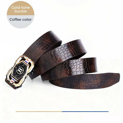 🐊Leather belt for men with elegant crocodile leather pattern, with automatic buckle and made of cowhide.