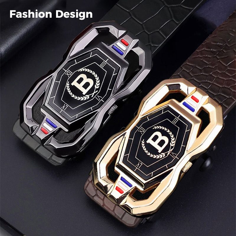 🐊Leather belt for men with elegant crocodile leather pattern, with automatic buckle and made of cowhide.