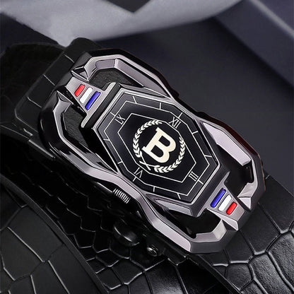 🐊Leather belt for men with elegant crocodile leather pattern, with automatic buckle and made of cowhide.