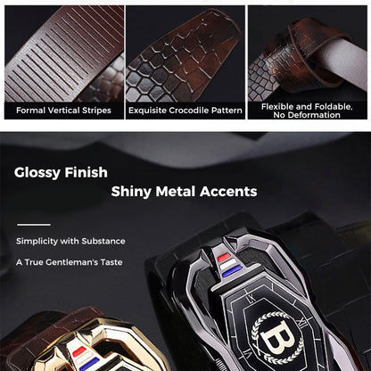 🐊Leather belt for men with elegant crocodile leather pattern, with automatic buckle and made of cowhide.