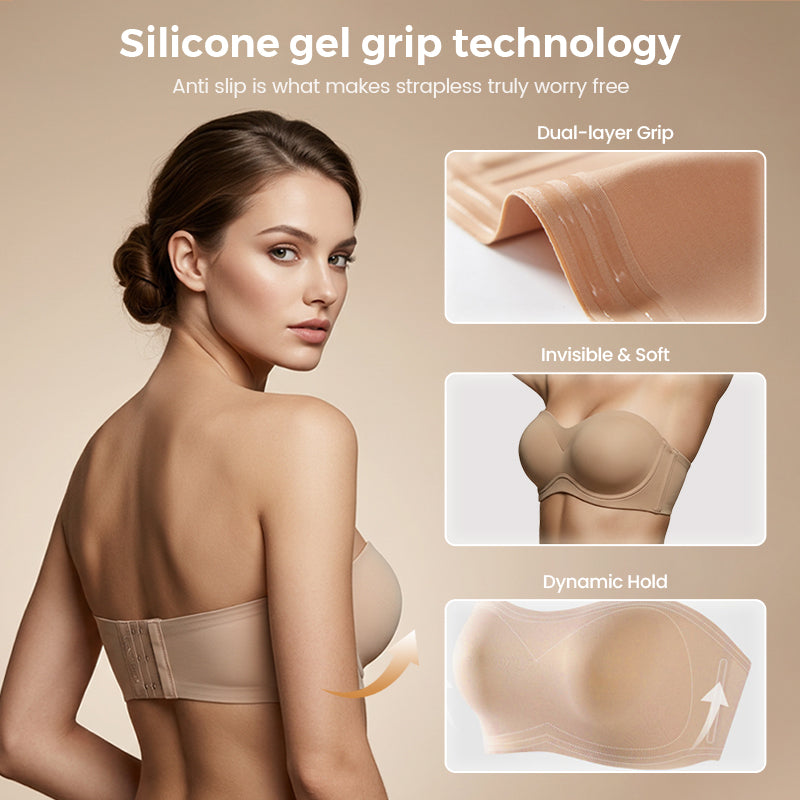 💥Limited Time Offer 50% OFF🥰💞Strapless Push-Up Bra – 360° Non-slip, Wireless & Breathable. 🛡️✨