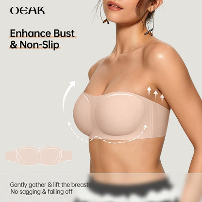 💥Limited Time Offer 50% OFF🥰💞Strapless Push-Up Bra – 360° Non-slip, Wireless & Breathable. 🛡️✨