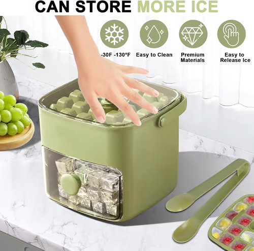 ⏳Time-Limited Special⏰Essential for summer🥤🧊 Ice Cube Maker with Storage – 48 cubes at once, leak‑proof lid. Stackable, saves space. Includes ice scoop & tong.