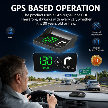 🚗 Universal GPS Car Speedometer Head-Up Display (HUD) – Accurate Speed in km/h – Digital Speedometer, Compass & Overspeed Alert – Plug & Play for All Vehicles 📊✨