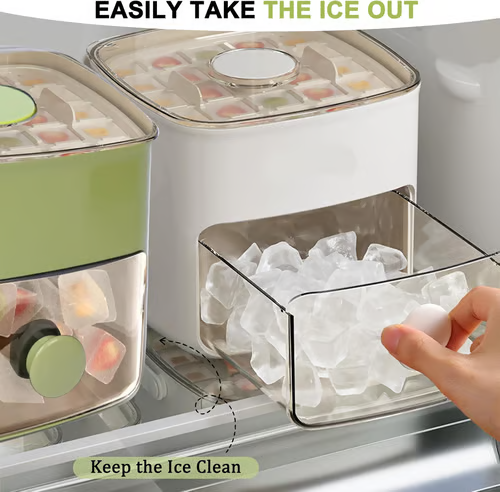 ⏳Time-Limited Special⏰Essential for summer🥤🧊 Ice Cube Maker with Storage – 48 cubes at once, leak‑proof lid. Stackable, saves space. Includes ice scoop & tong.