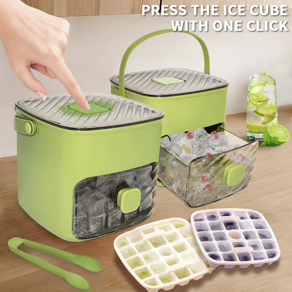 ⏳Time-Limited Special⏰Essential for summer🥤🧊 Ice Cube Maker with Storage – 48 cubes at once, leak‑proof lid. Stackable, saves space. Includes ice scoop & tong.