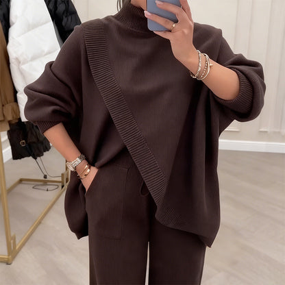 ⏳Time-Limited Special⏰Women's 2-piece set – Asymmetrical sweater + wide-leg pants, relaxed fit and soft fabric, ultra comfortable 👚✨
