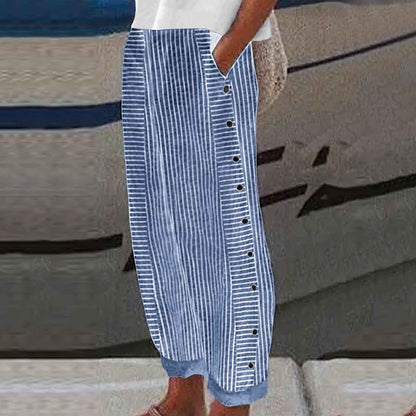 👖 -50% OFF SPRING SALE! ✨ Comfy Blue Striped Pants with Pockets: Breathable, Stylish & Perfect for Summer 🌿