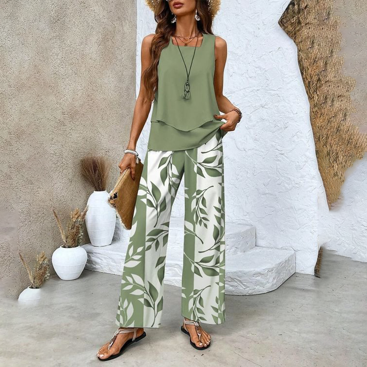 🔥Summer Hot Sale 50% OFF🌺Women’s Trendy Print 2 Piece Outfits Sleeveless Top & Pants
