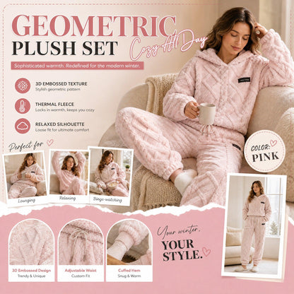 ⏳🔥🍂 Embossed Geometric Plush Set – Timeless Comfort & Effortless Style For Every Occasion