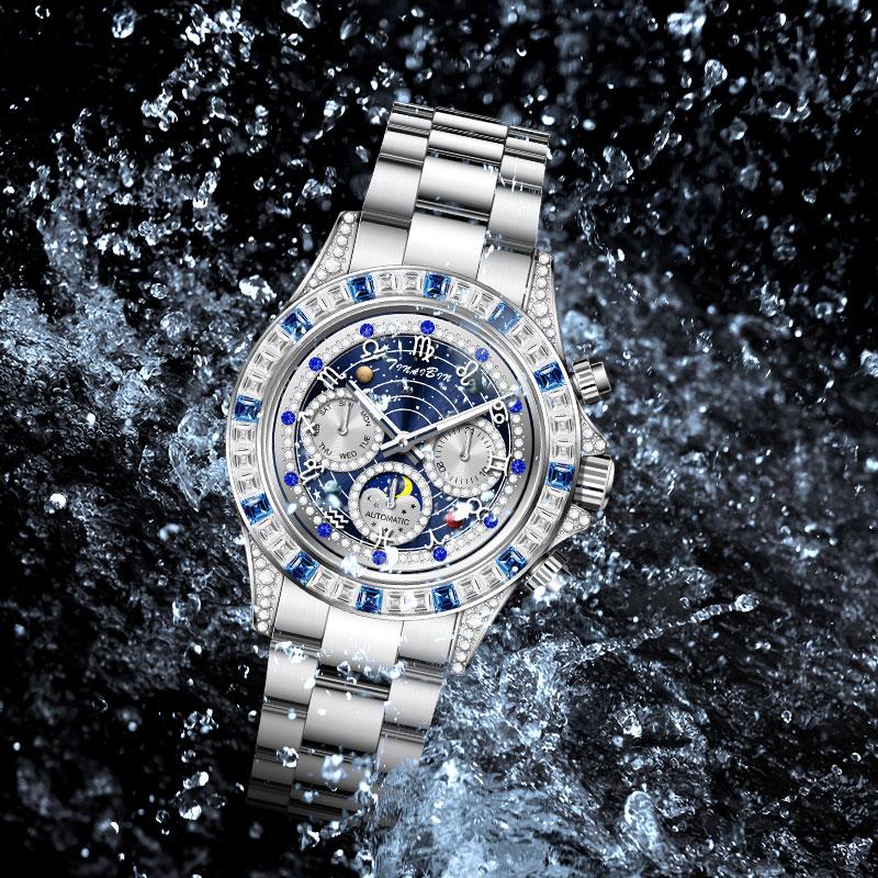 📢📢50 % OFF !!🎅【🎁The best gift for father🎁】🎄TINAIBIN Twelve Zodiac Signs & Starry Sky Diamond Automatic Skeleton Men's Watch