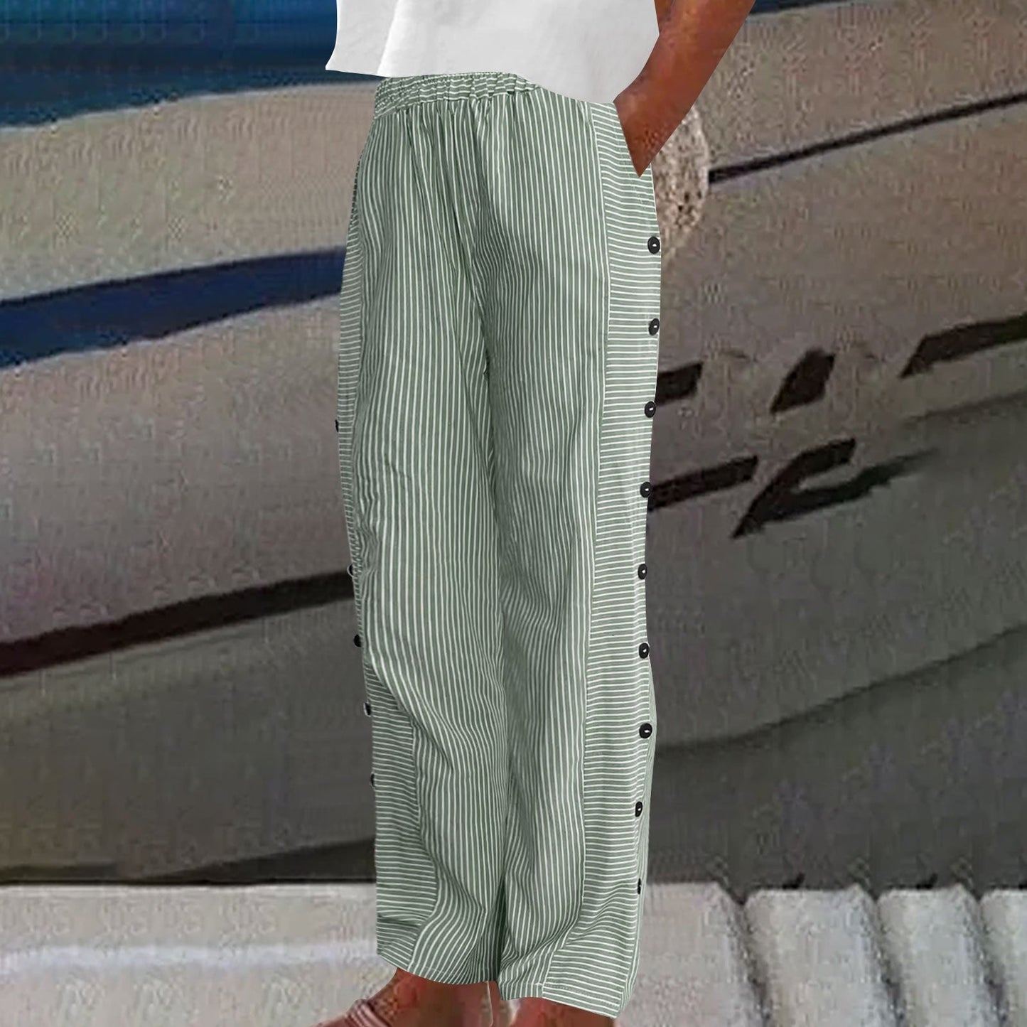 👖 -50% OFF SPRING SALE! ✨ Comfy Blue Striped Pants with Pockets: Breathable, Stylish & Perfect for Summer 🌿