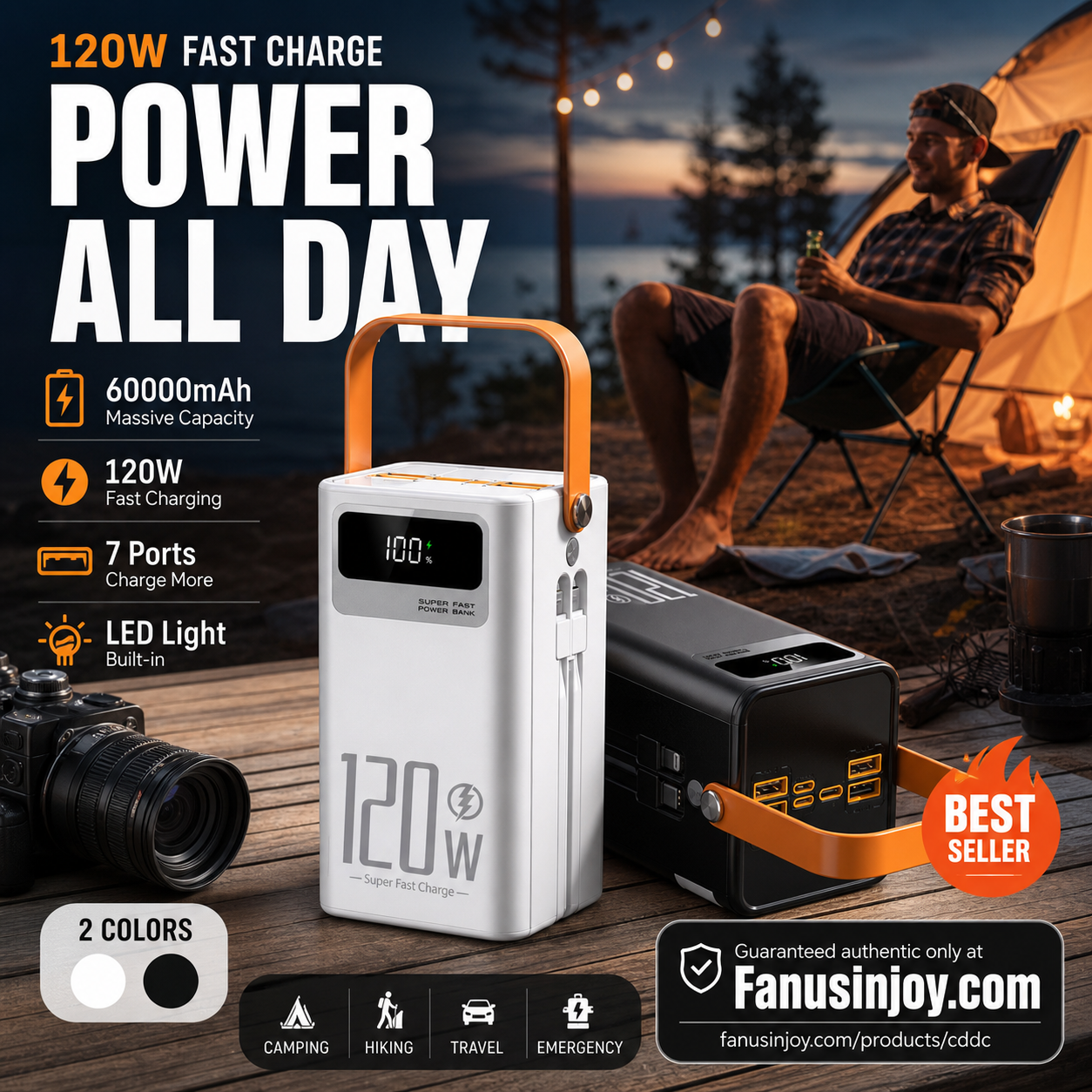 ⏳️Limited Time 50% Off! 🔋 Never worry about power shortage troubles again!⛺Outdoor Portable Fast Charging Power Bank with LED Light