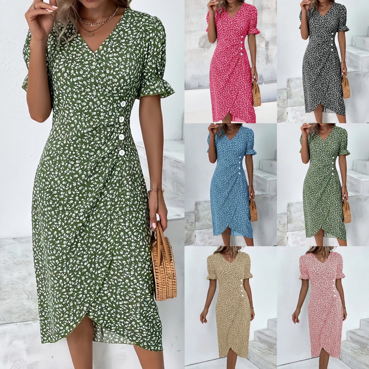 🌷50% OFF🍃Women's floral v-neck printed dress