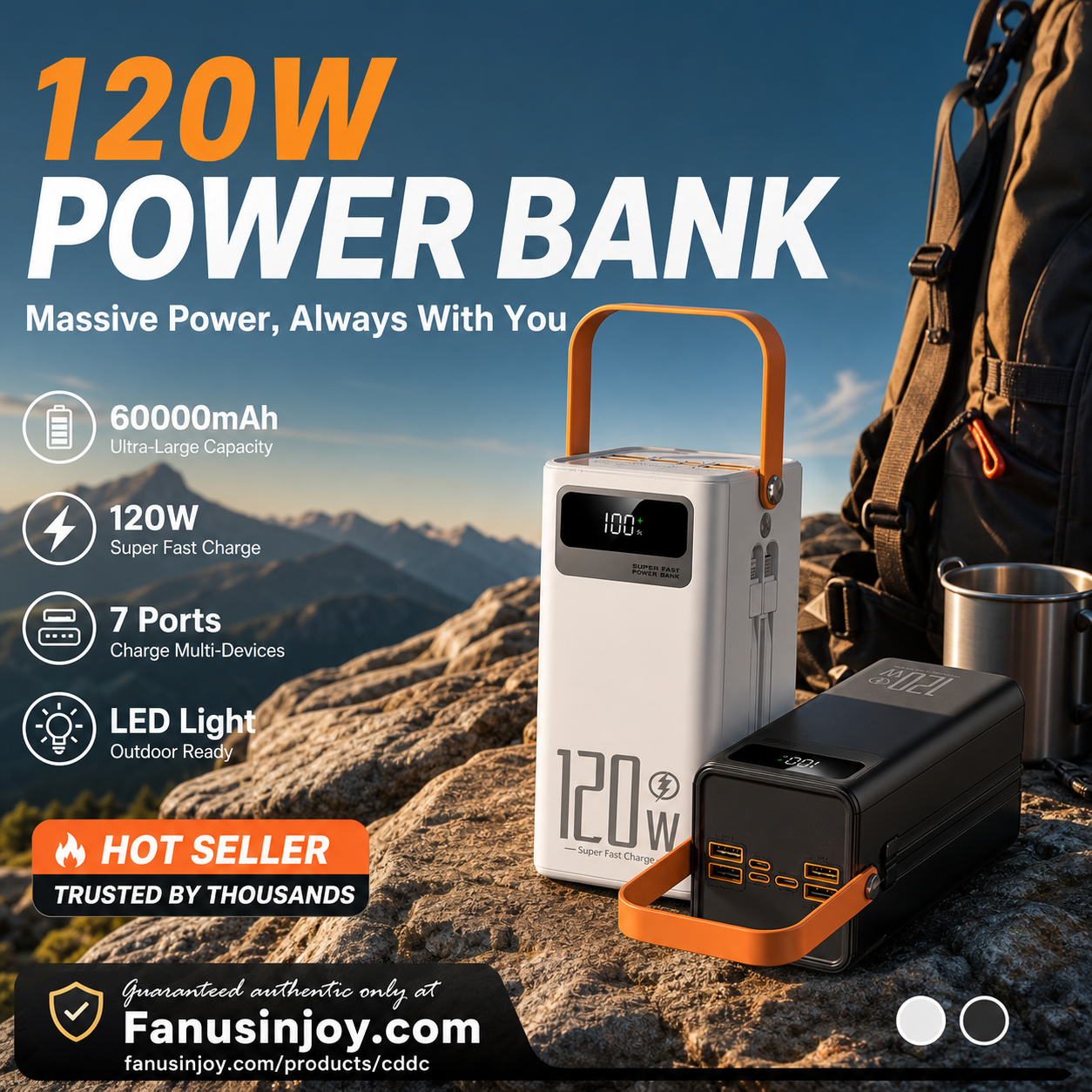 ⏳️Limited Time 50% Off! 🔋 Never worry about power shortage troubles again!⛺Outdoor Portable Fast Charging Power Bank with LED Light