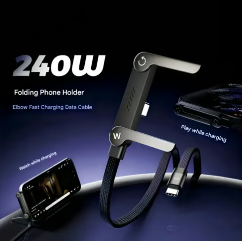 ⚡2-in-1 Invisible Holder Charger Cable – 240W Fast Charging Cord with Built-In Phone Stand