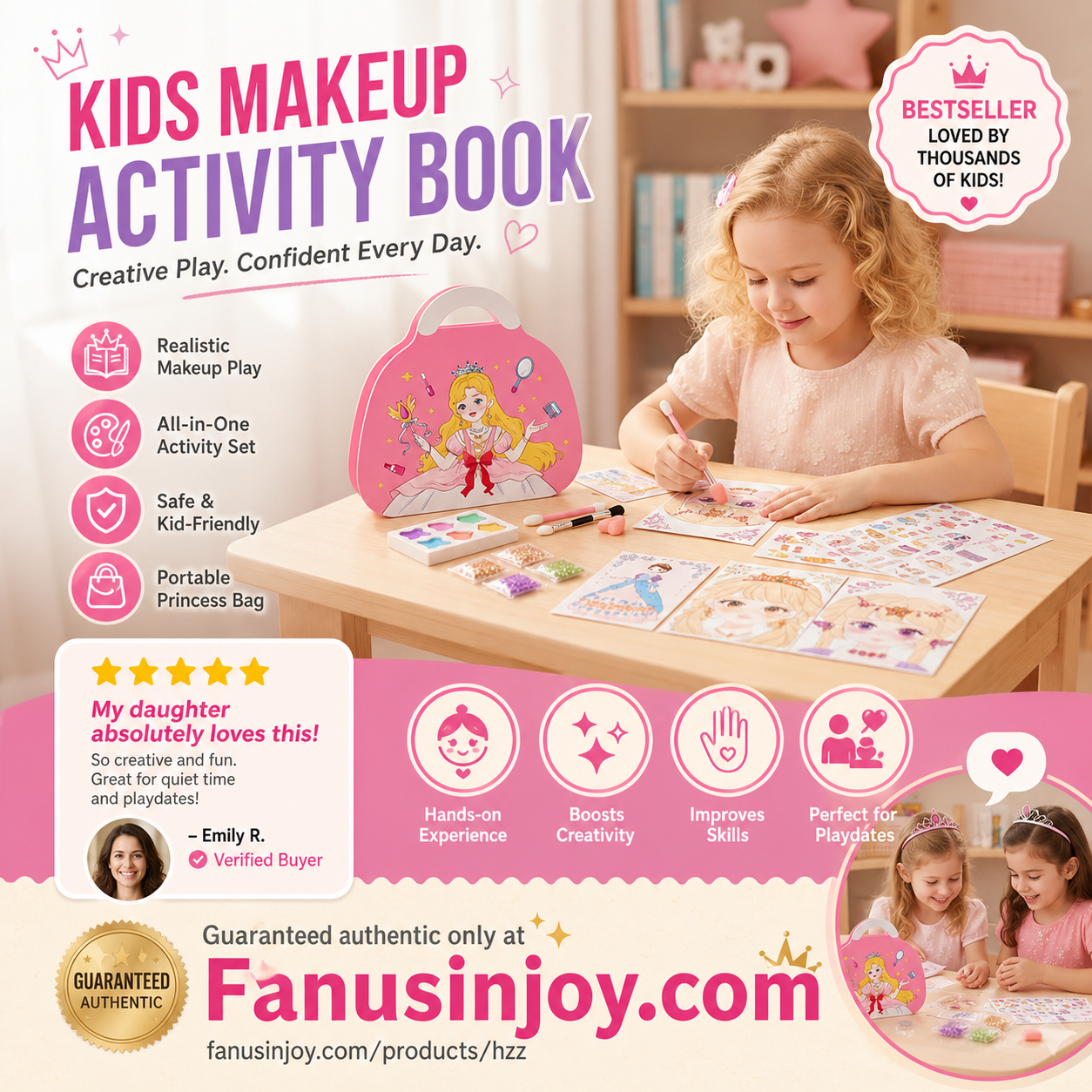 👑LAST DAY SALE 🎨Mess-Free Paper Play, Realistic Fun for Girls ✨ Princess Makeup & Diamond Painting Craft Kit